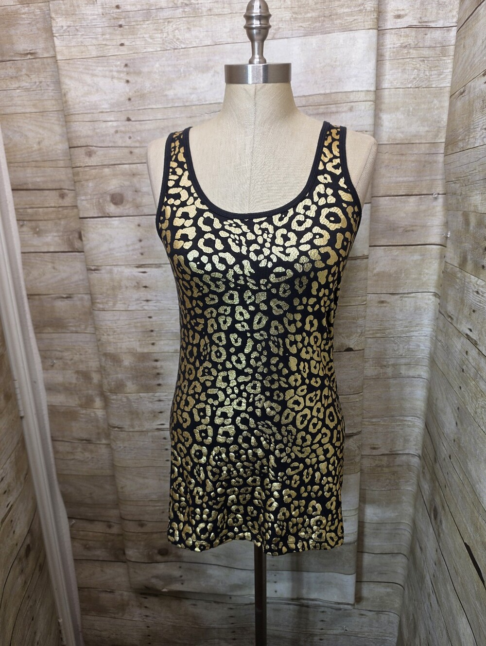 Gold Metallic Leopard Print Tank Top